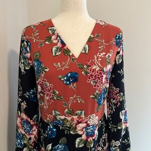 Brooks Brothers Floral V-Neck Dress - Burnt Orange and Black - US 8